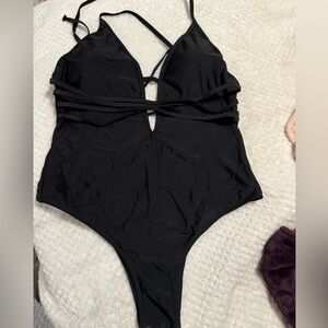 Express black strappy, large one piece swimsuit